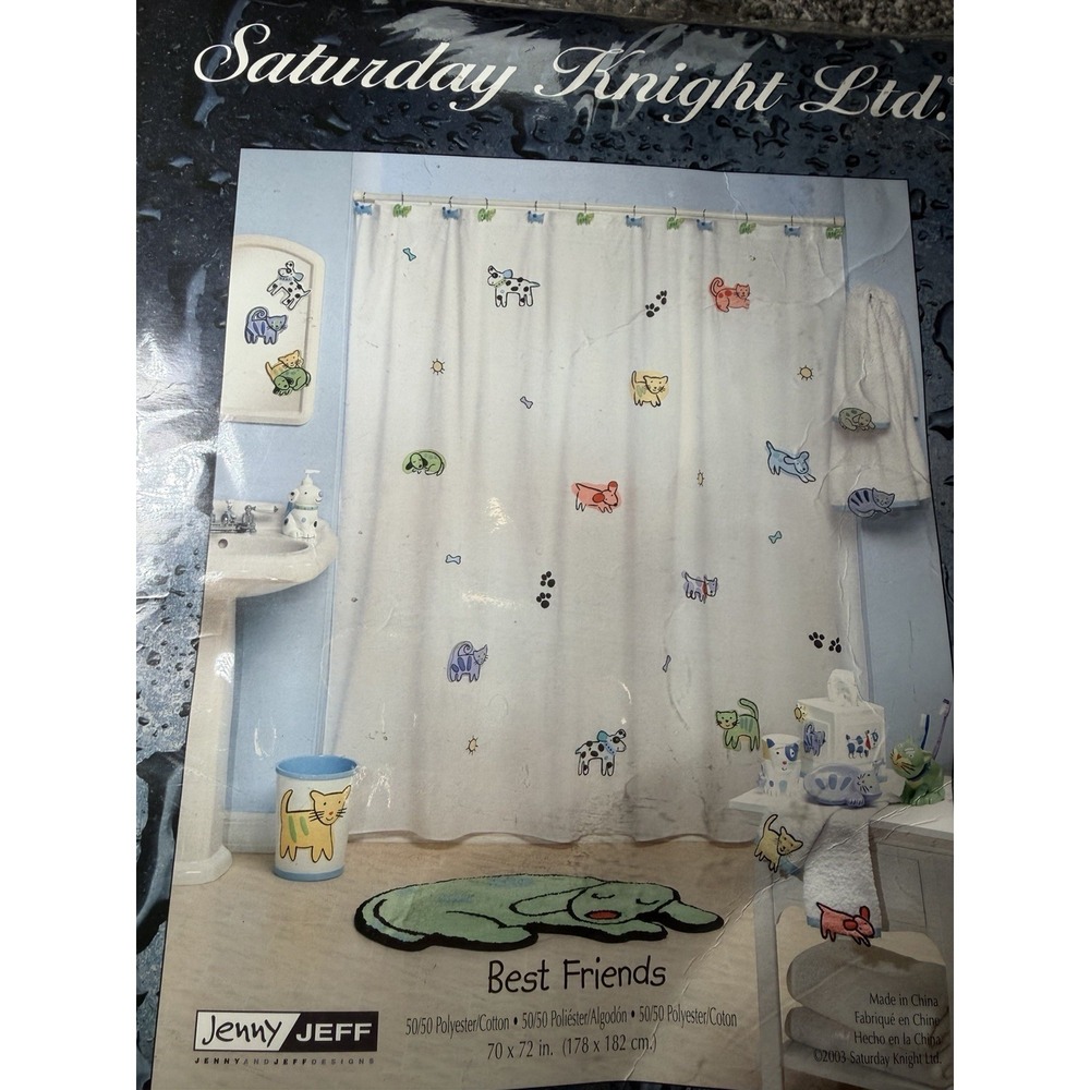 Saturday Knight Ltd. Best Friends Dog Fabric Shower Curtain 70 X 72" Jenny Jeff